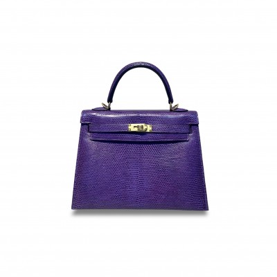 HERMÈS MASTER KELLY 25 LIZARD VIOLET GOLD BUTTON (25*17*7cm) 